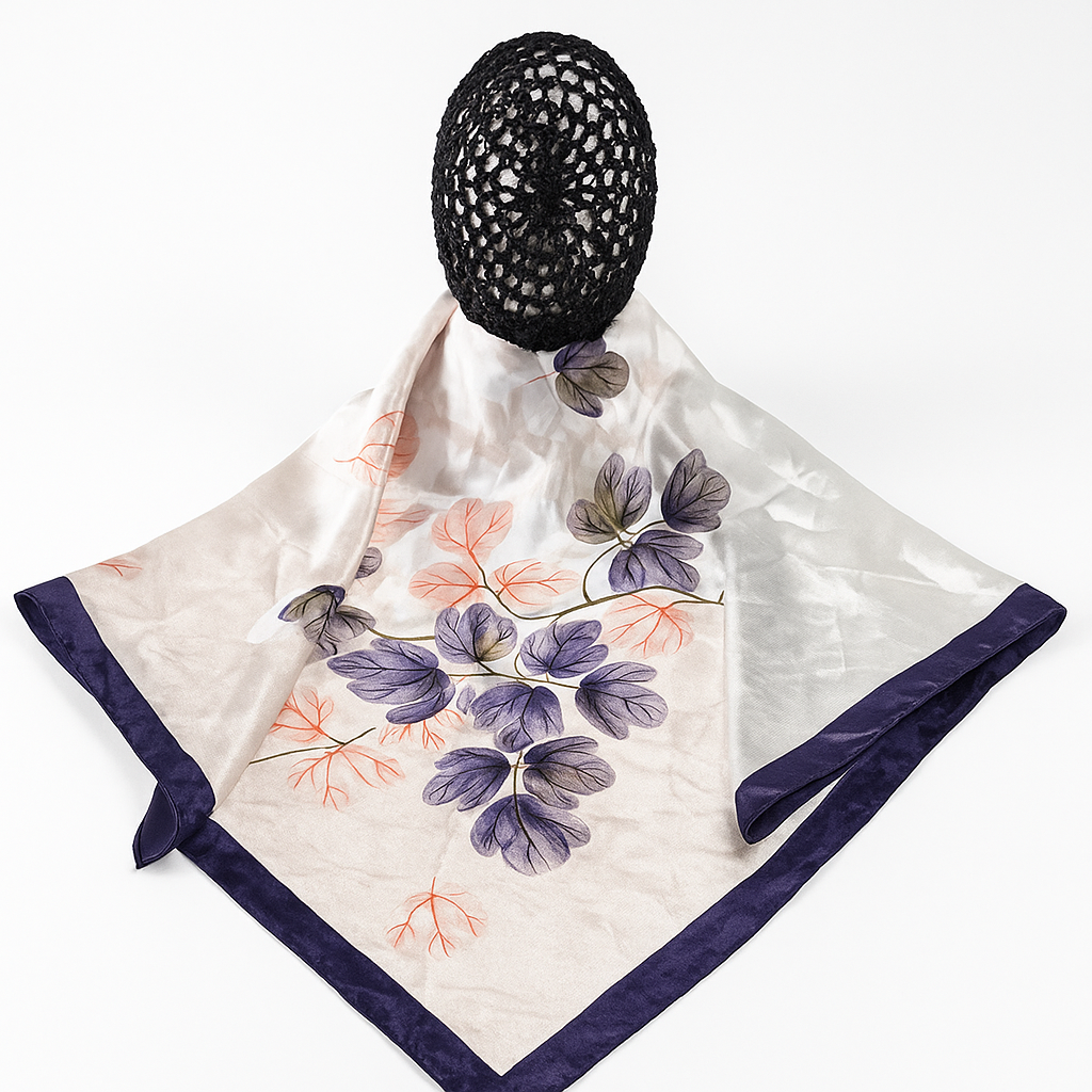 2-in-1 Satin Scarf with Built-In Tubi Net Adjustable Hair Wrap for Style Protection Fashion Accessory with Floral Design