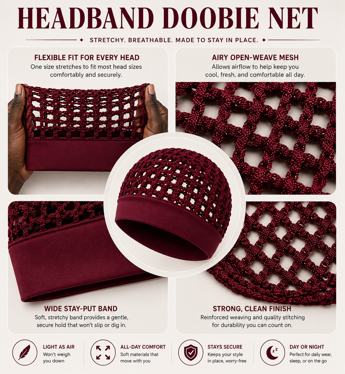 IRUNVEN Headband Doobie Net