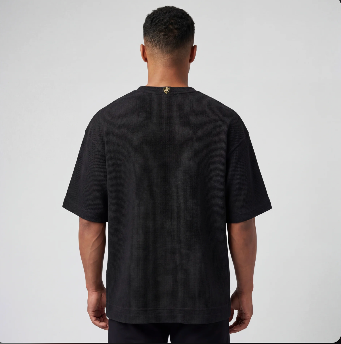Waffle knit oversized tee by IRUNVEN – 100% cotton gym pump cover with drop shoulders