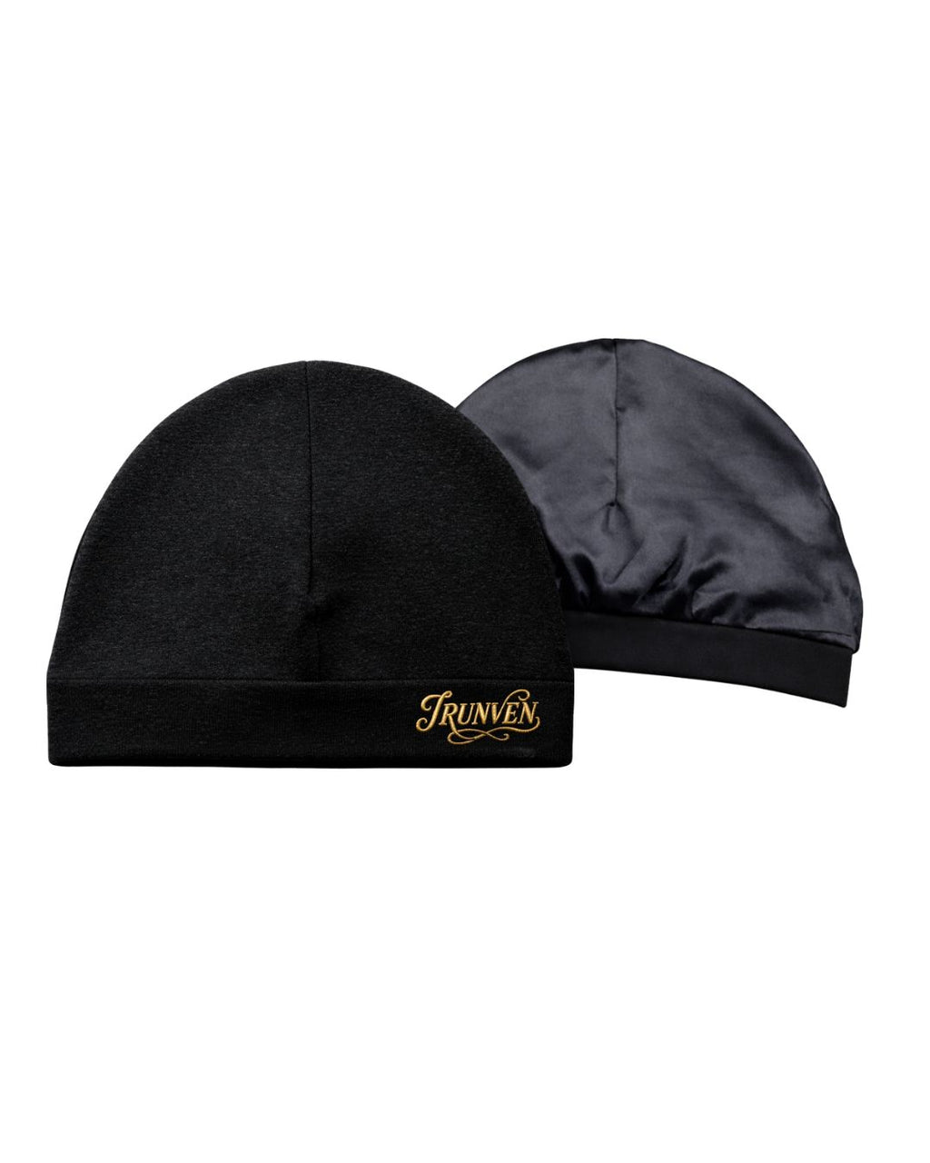IRUNVEN satin lined skull cap in black and gold for gym and daily hair protection