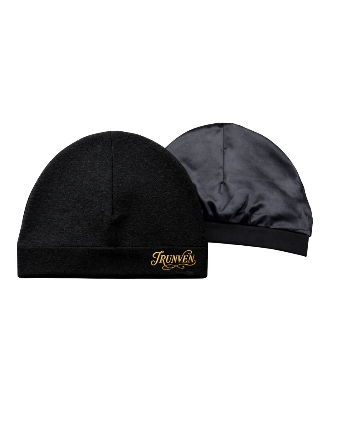 IRUNVEN satin lined skull cap in black and gold for gym and daily hair protection