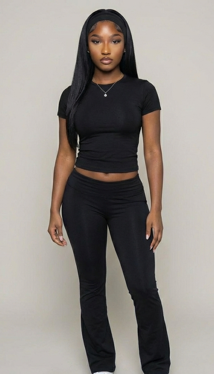 Women’s Cotton Blend Short Sleeve Flare Legging Set – Two-Piece Lounge Outfit