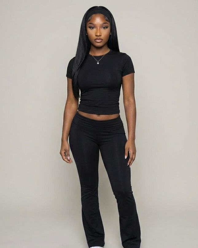 Women’s Cotton Blend Short Sleeve Flare Legging Set – Two-Piece Lounge Outfit