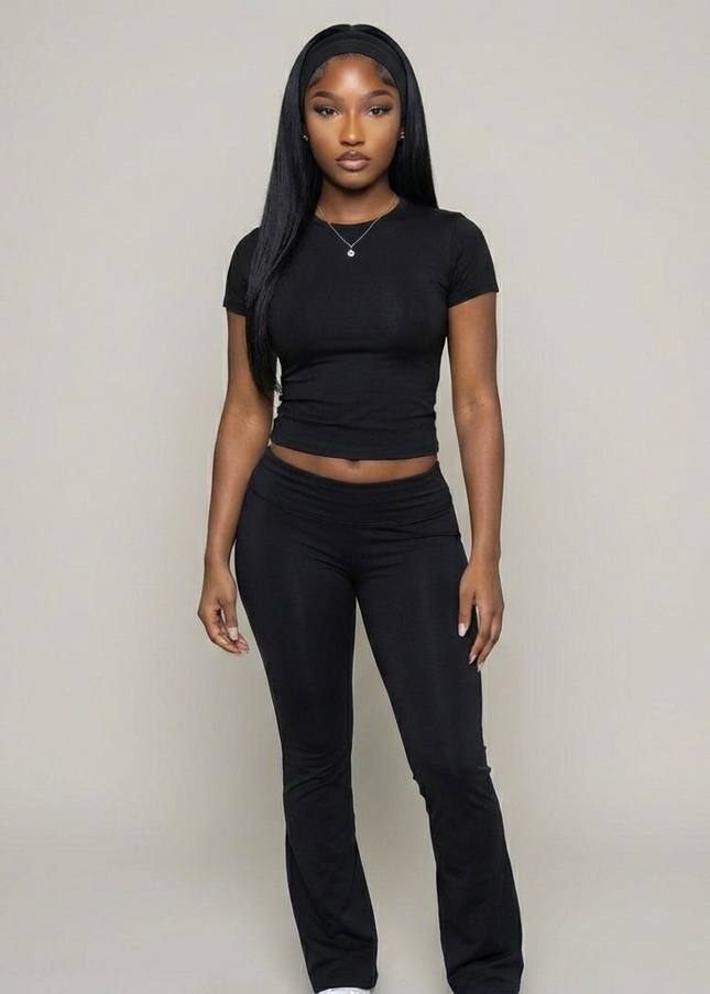 Women’s Cotton Blend Short Sleeve Flare Legging Set – Two-Piece Lounge Outfit