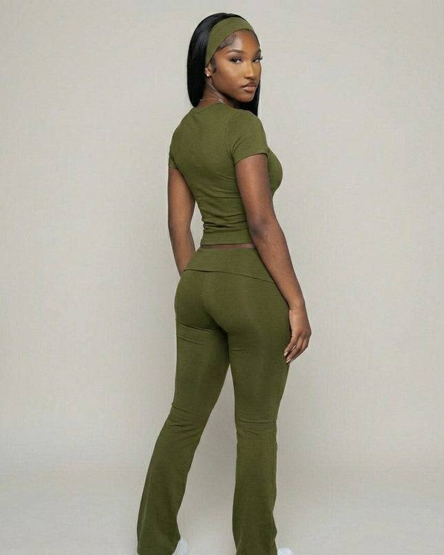 Women’s Cotton Blend Short Sleeve Flare Legging Set – Two-Piece Lounge Outfit