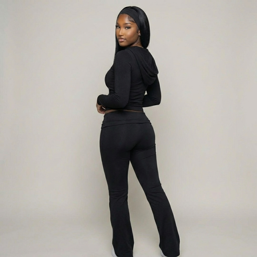 Cotton flare legging set with matching headband – IRUNVEN women's two-piece outfit