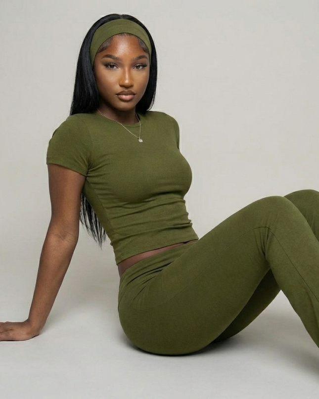 Women’s Cotton Blend Short Sleeve Flare Legging Set – Two-Piece Lounge Outfit