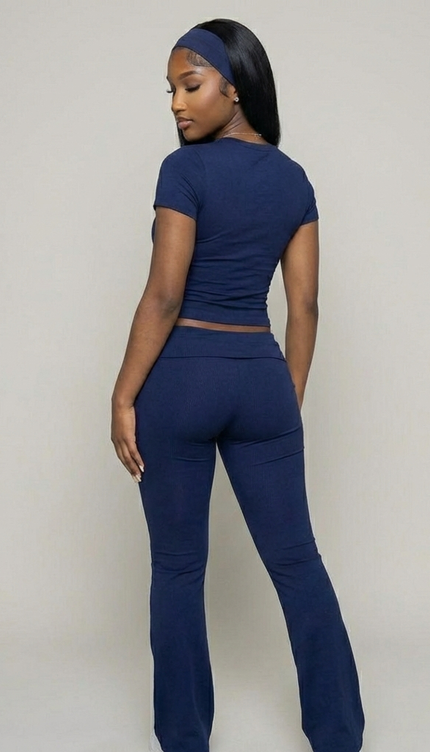 Women’s Cotton Blend Short Sleeve Flare Legging Set – Two-Piece Lounge Outfit