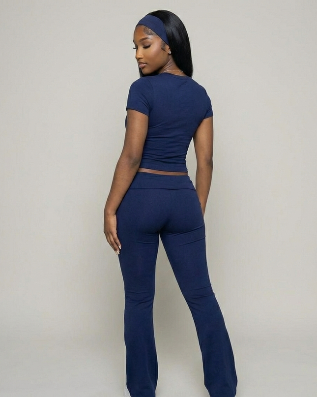 Women’s Cotton Blend Short Sleeve Flare Legging Set – Two-Piece Lounge Outfit