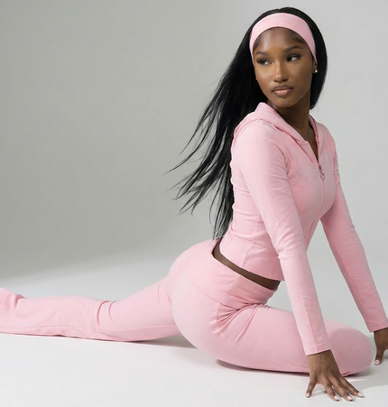 Cotton Blend Two-Piece Lounge Set – Zip Jacket & Flare Leggings with Headband