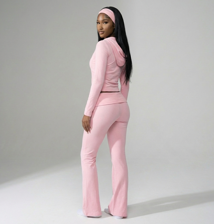 Cotton Blend Two-Piece Lounge Set – Zip Jacket & Flare Leggings with Headband