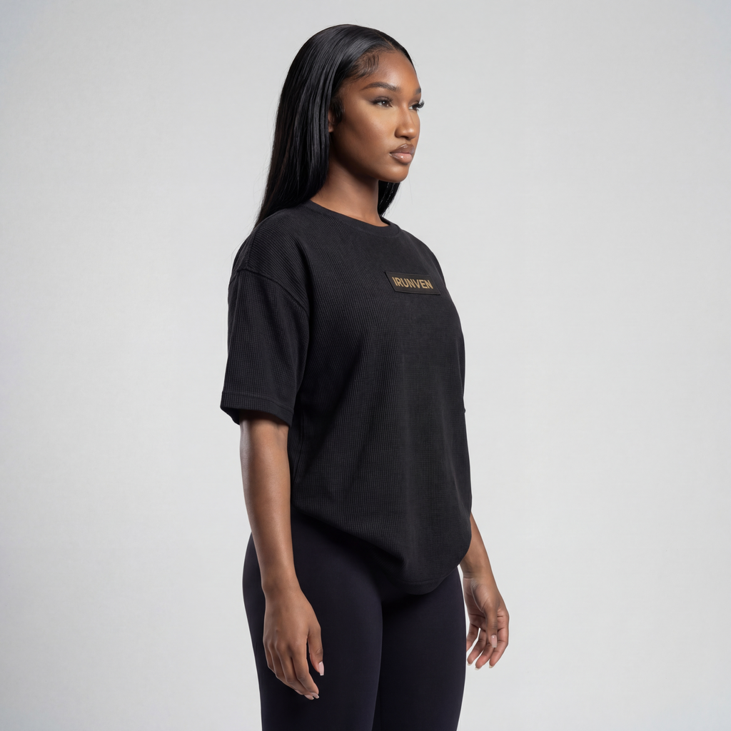 Waffle knit cotton pump cover by IRUNVEN – structured oversized tee for athletes
