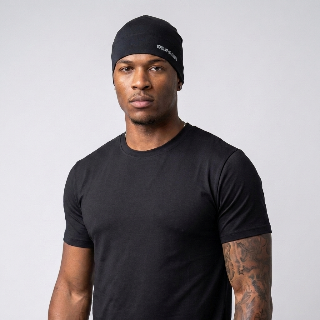 IRUNVEN performance skull cap in black – moisture wicking workout cap for athletes